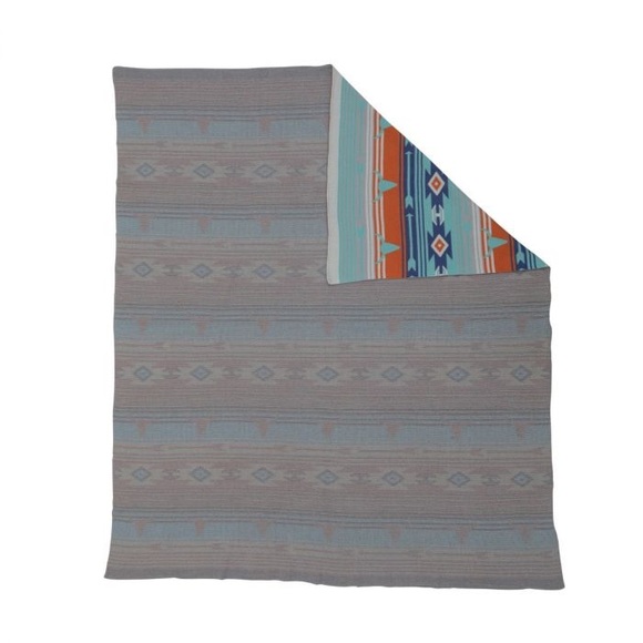 New 100% Cotton Throw Blanket Home Decor Tribal Aztec Boho Western Blue Orange - Picture 5 of 7